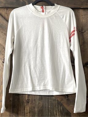 FREE PEOPLE Movement Long Sleeve White Top with Coral Stripe Detail